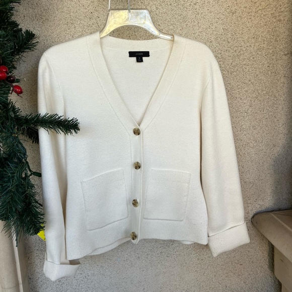 J.Crew Women's Cinched-waist cropped cardigan sweater, IVORY, Sz S BF006 - Picture 4 of 7